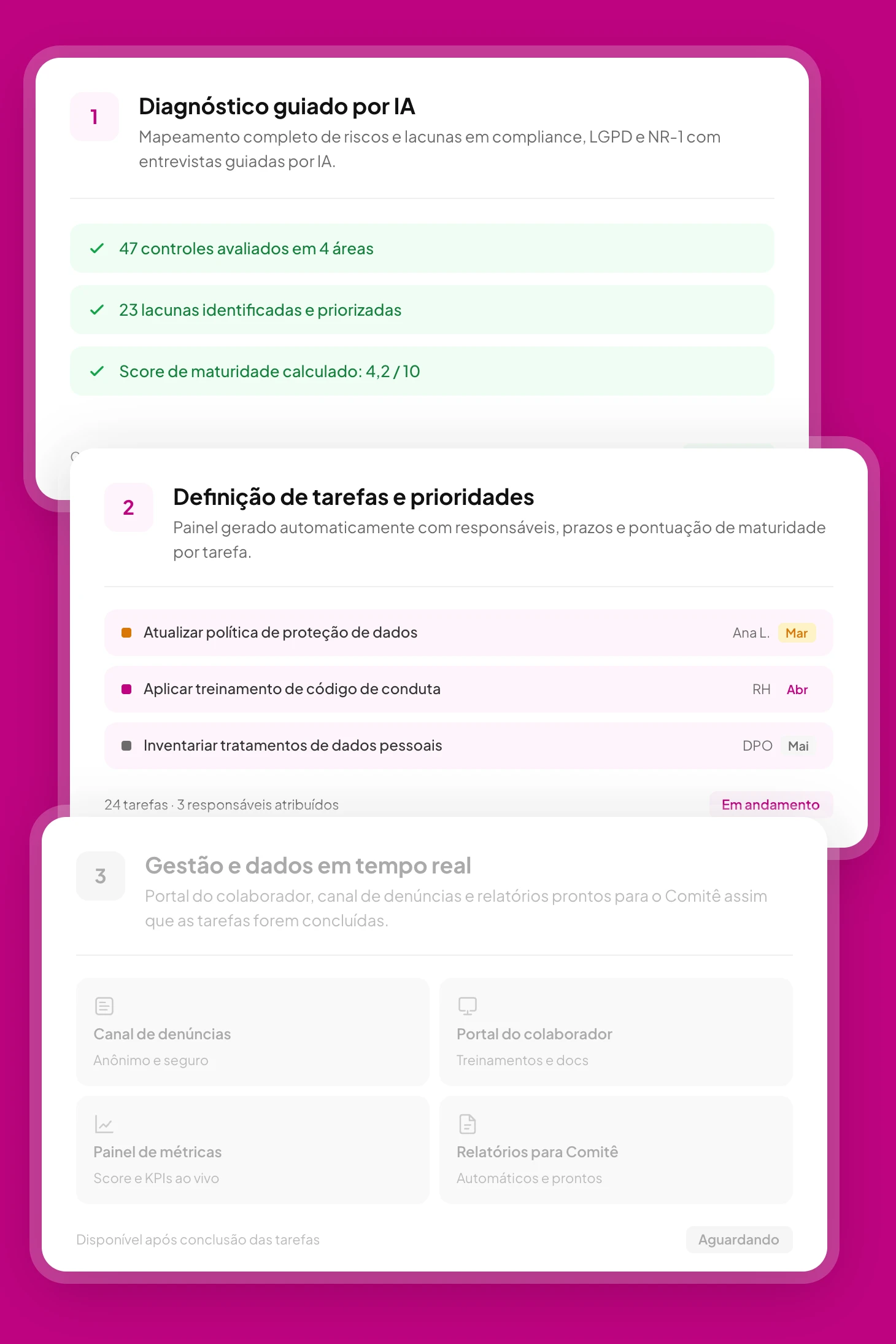 Fluxo da plataforma Sincera: diagnóstico, plano e programa
