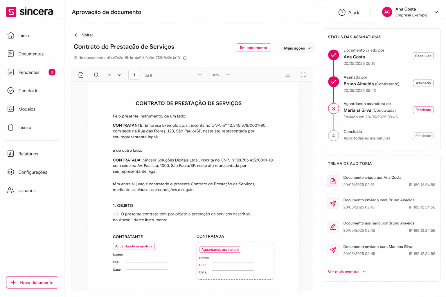 Gestão de consentimentos na Sincera