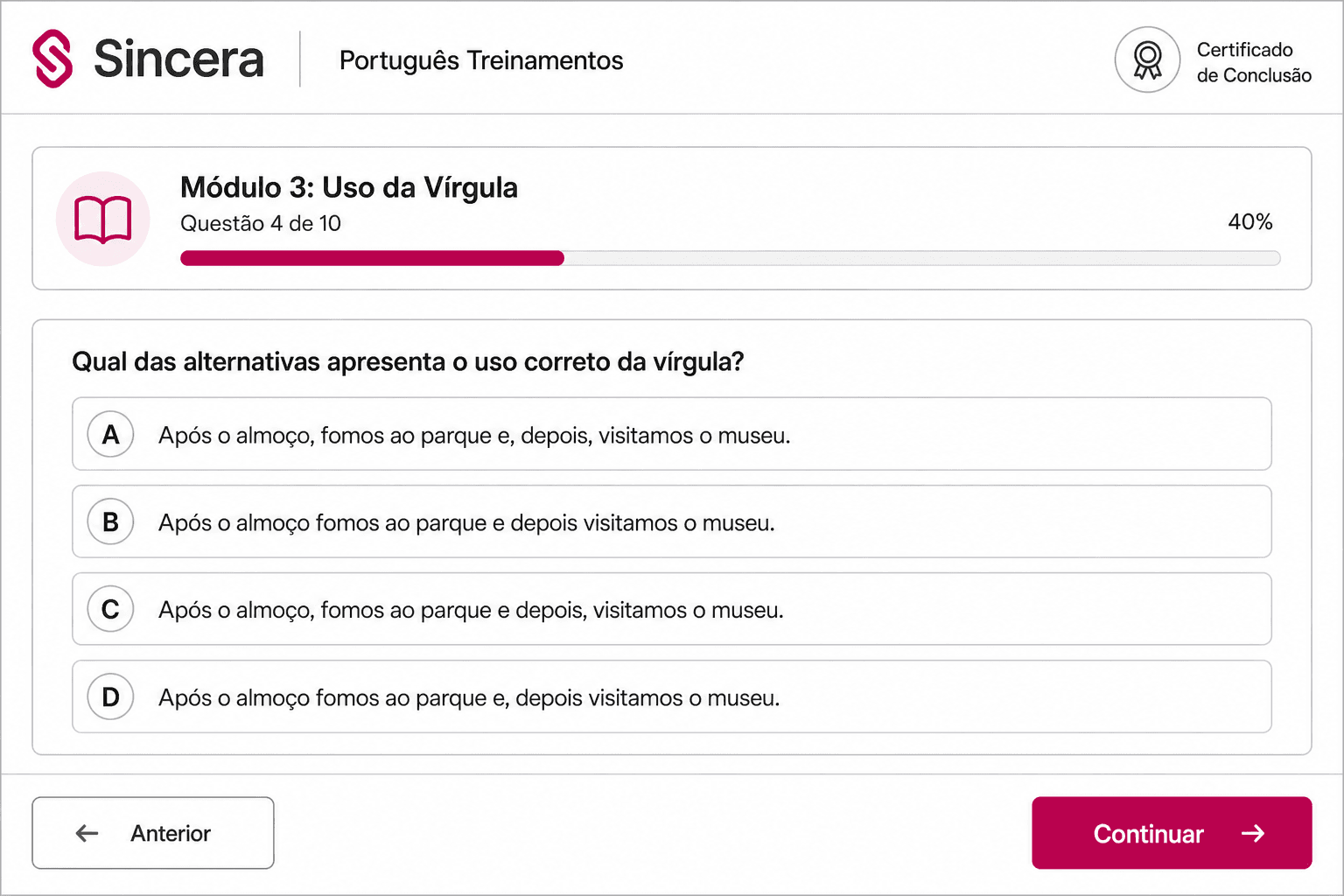 Geração de evidências e relatórios na Sincera